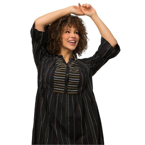 Ulla Popken Graphic Jacquard Stripe Cotton Dress size 12/14 boho embroidered - Picture 4 of 10
